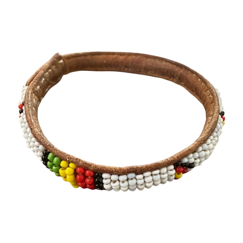 VTG Slim Handmade Maasai Beaded Leather Bracelet – Rasta Color Tribal Boho Style